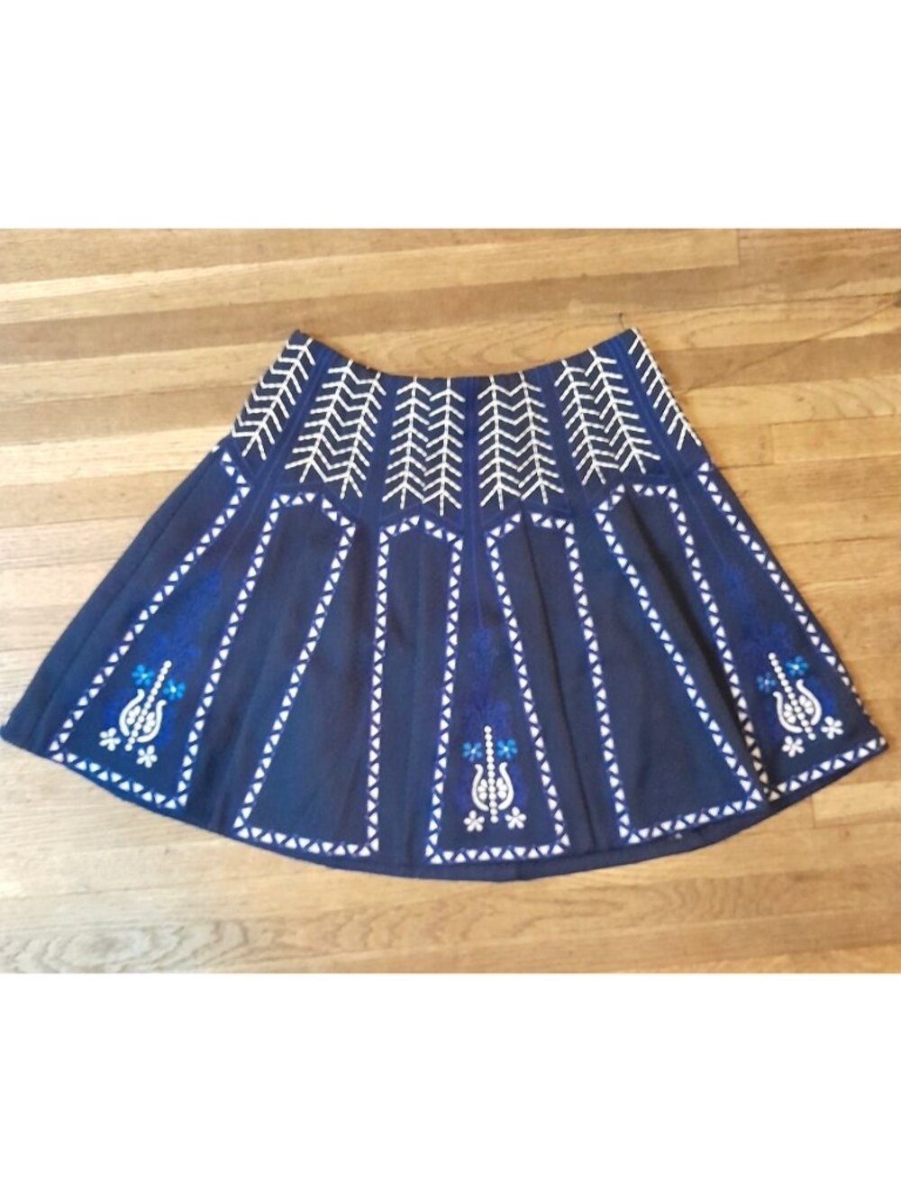 Boho Embroidered Circle Skirt High Waist Pleated Casual School Size M